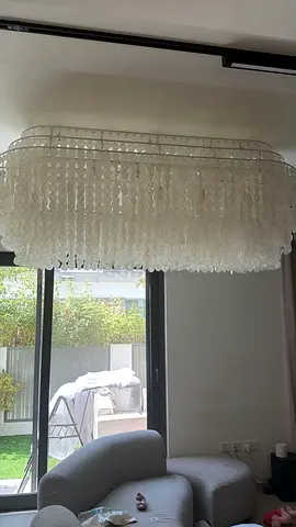 Large Rectangular Capiz Shell Chandelier - Modern Statement Light