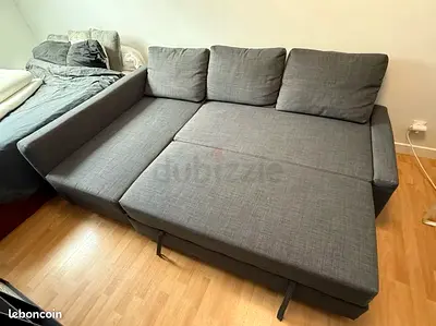 Grey L-shaped Sofa Bed — Pull-out Double Bed, Good Condition