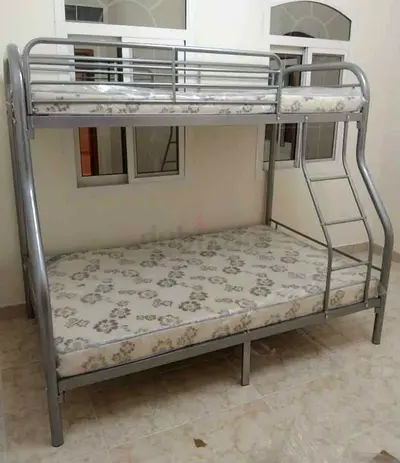 Metal Bunk Bed with Two Mattresses - Silver, Good Condition