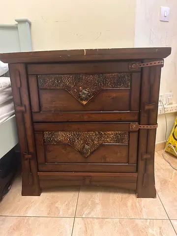 Solid Wood Rustic Nightstand / Bedside Table with Two Drawers