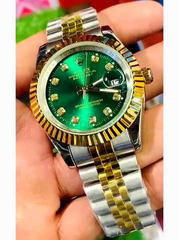 Rolex-style two-tone green dial wristwatch (pre-owned)