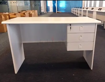 White Office Desk with Lockable Drawer Unit - Simple Workstation