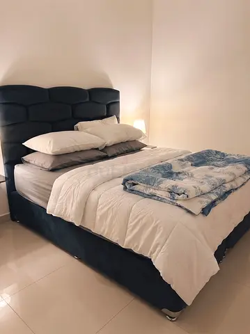Modern Upholstered Double Bed with Tufted Headboard (Barely Used)