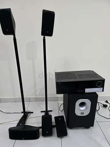 Home Theater System - Harman Kardon AVR151, Sub-woofer, JBL Speakers with stand.