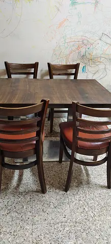 Solid Wood Dining Table with 4 Chairs - Dark Finish