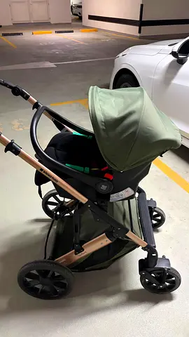 Modular stroller with infant car seat - used, clean, green canopy