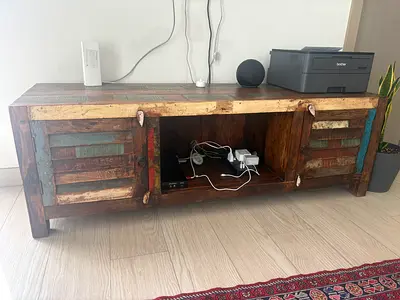 Solid Reclaimed Wood TV Cabinet / Media Console - Rustic Multi‑color Finish