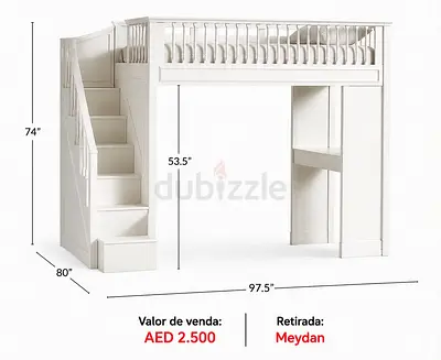 White wooden bunk bed with staircase - mattress new included.. We are selling the upstairs bed