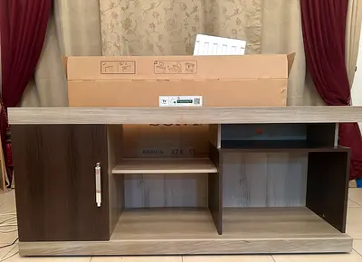 Wood-finish TV Stand/Entertainment Unit with Storage - Good Condition