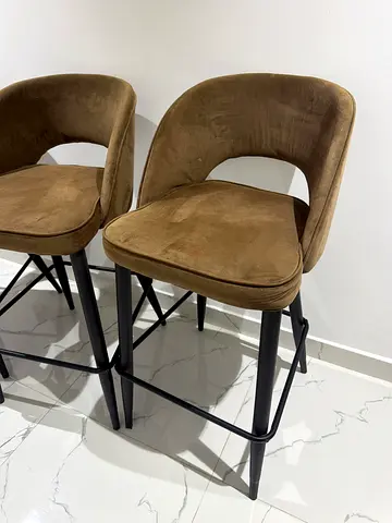 Set of 3 Velvet Bar Stools with Black Metal Frame