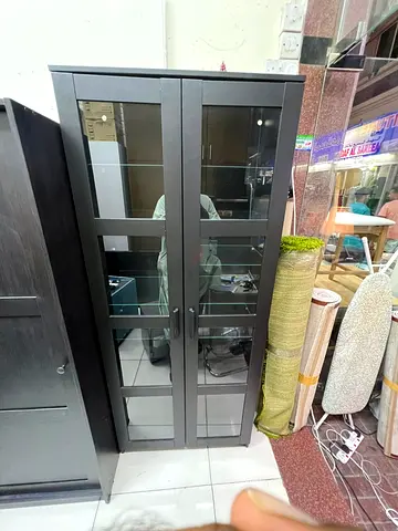 Glass Door Display Cabinet in Dark Brown