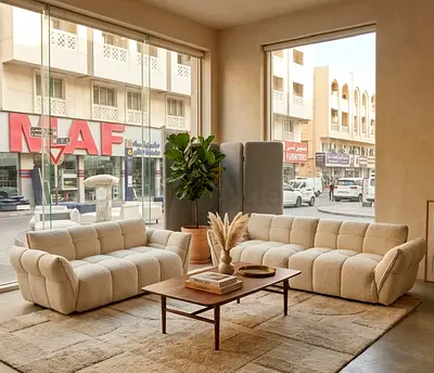 Beige 3-seater and 2-seater Plush Sofa Set