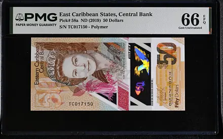 EAST CARIBBEAN STATES 50 DOLLARS BANKNOTE 2019 PMG 66