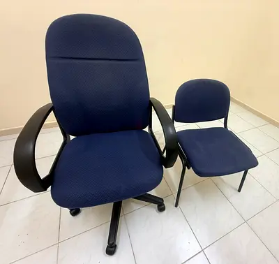 Blue office swivel chair with matching visitor chair - good condition