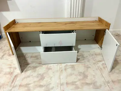 Wood & White TV Unit / Entertainment Cabinet with Drawers