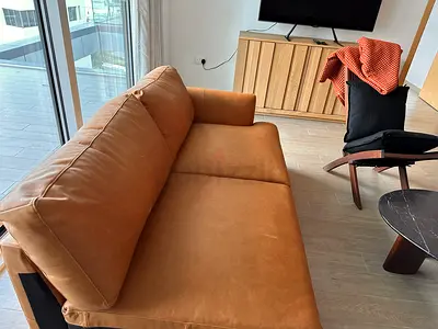 West Elm leather chaise sectional sofa