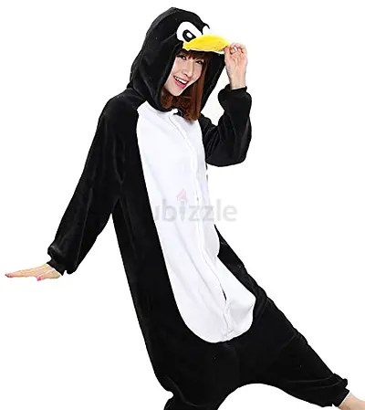 Black & White Penguin Onesie Costume - One Piece Hooded Pajama (Adult Size)