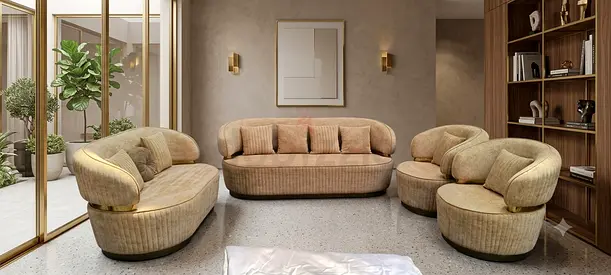 Modern Curved 4-Piece Sofa Set in Neutral Beige