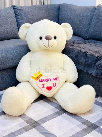 Large Cream Teddy Bear Plush - 'Marry Me I ♥ U' Heart Pillow