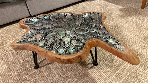 Coffee table with pearl decorations, hand made