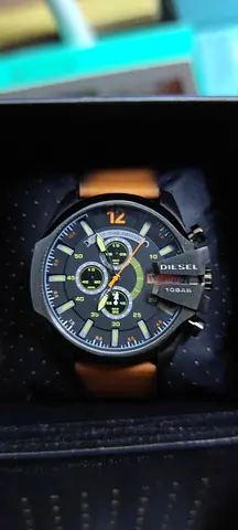 Diesel men's chronograph watch with brown leather strap -