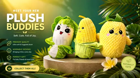 Set of 3 Fruit and Vegetable Plush Toys