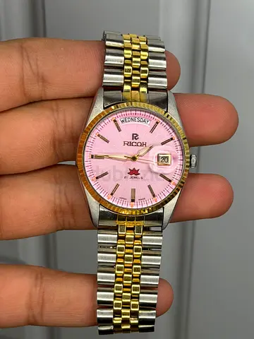 Vintage Ricoh President Day-Date Automatic 21 Jewels Japan Men's Watch silver Color Dial