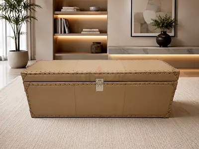 Marina Home Leatherette Storage Trunk  Coffee Table