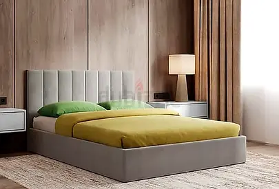 Modern Upholstered Platform Bed with Padded Headboard - King Size