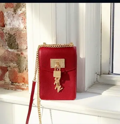 DKNY Red Leather Mini Crossbody Bag with Gold Hardware