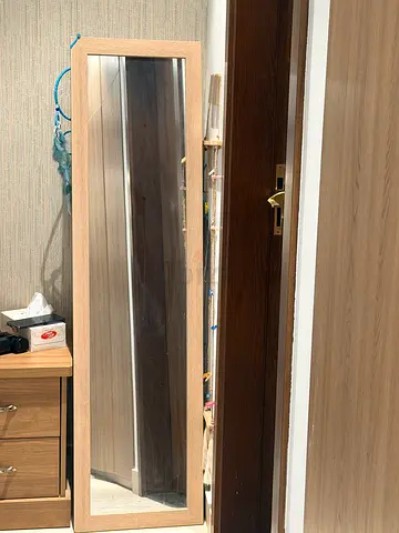 Full-length wall mirror with light oak wooden frame - good condition