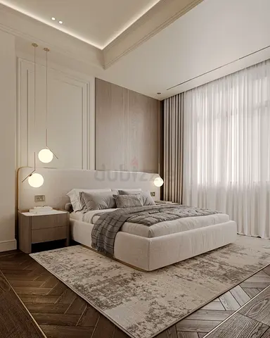Modern Grey Upholstered Bed Frame with Headboard - Queen