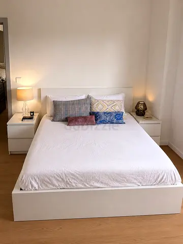 IKEA MALM Double Bed Frame with 2 Nightstands - White, Good Condition with Mattress