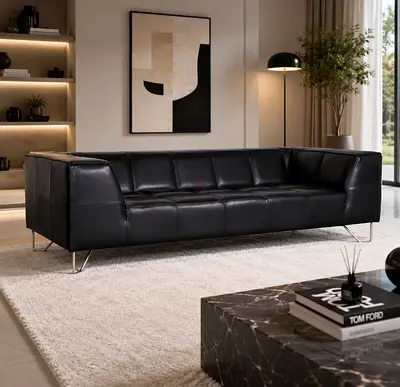 Boconcept Milos Designer Sofa Black Leather Three-Seat Couch