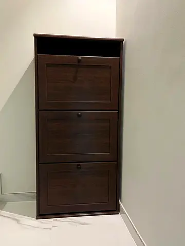 Dark Wood 3-Tier Shoe Cabinet / Storage Cupboard - Good Condition