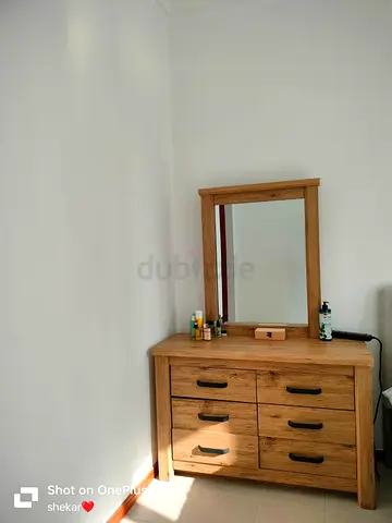 Dresser with mirror - 6 drawers, natural finish