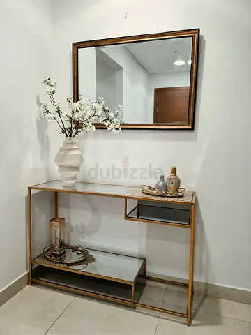 Gold Frame Console Table with Mirror - Modern Entryway Set