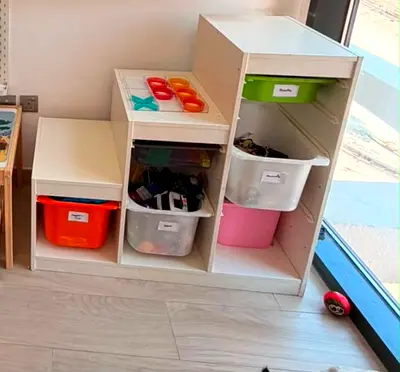 IKEA Kallax-style Cube Storage with Plastic Bins — Good Condition
