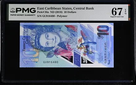 EAST CARIBBEAN STATES 10 DOLLARS BANKNOTE 2019 PMG 67