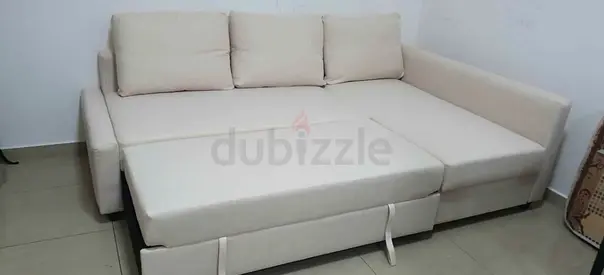 Comfortable Beige L-Shaped Sofa Bed
