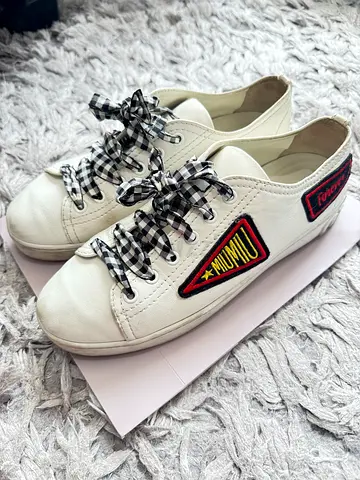 Authentic Mui Mui sneakers with patches and gingham laces - gently used