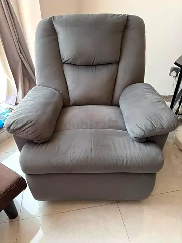 Comfortable grey single recliner armchair - good condition