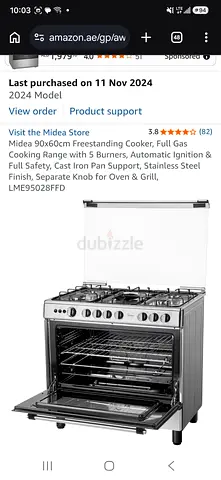 Midea 90cm Freestanding Gas Cooker with Oven - Stainless Steel