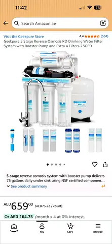 5-stage Reverse Osmosis Water Filter System with Booster Pump (75 GPD)