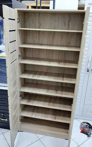 Tall Wooden Shoe/Storage Cabinet with Multiple Shelves - Light Oak