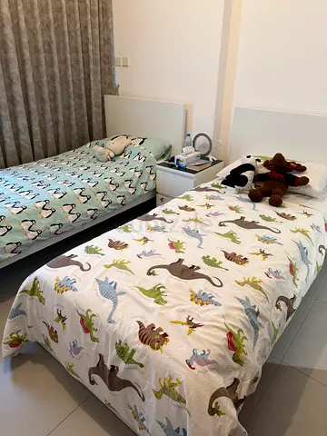 Pickup after mid August - Pair of White Single Beds with Nightstand