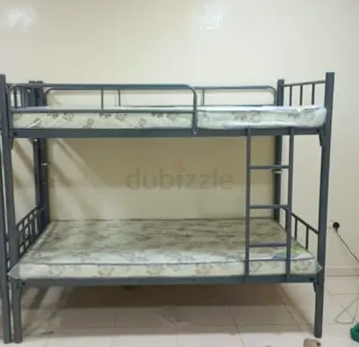Metal Bunk Bed with Two Mattresses - Sturdy Grey Frame