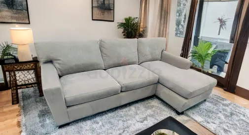 Crate and barrel axis gray lshape sofa