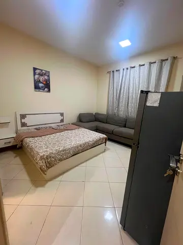 One-bedroom apartment with a living room, located directly off the Dubai exit.