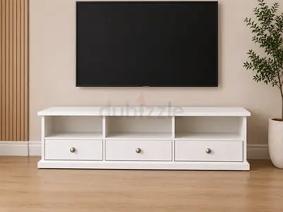 Modern White TV Stand with Storage Drawers